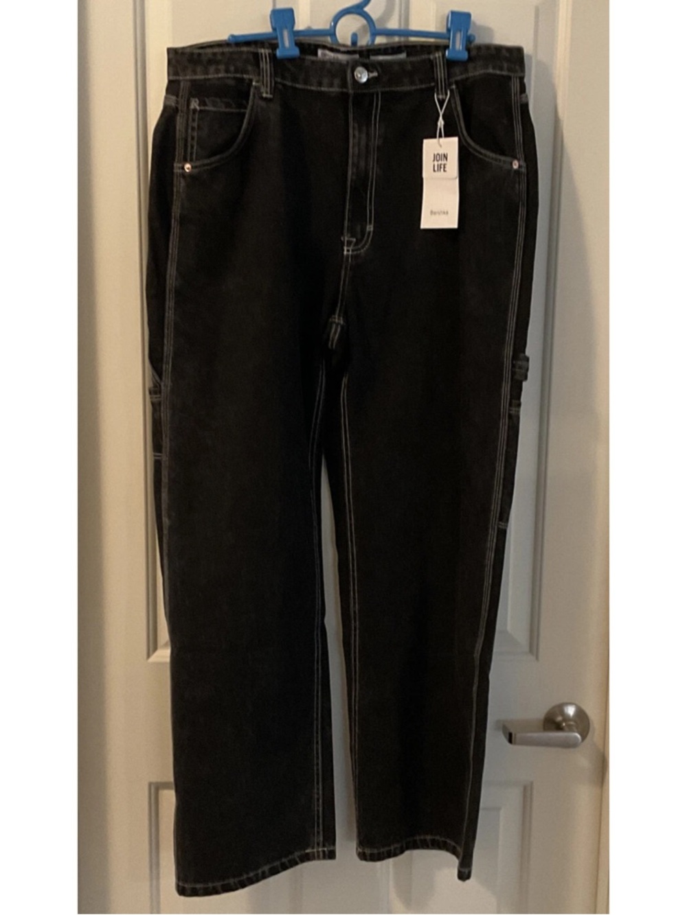 Women’s Bershka Twill Contrasting Carpenter Pants Straight Black Size US 12 NWTs